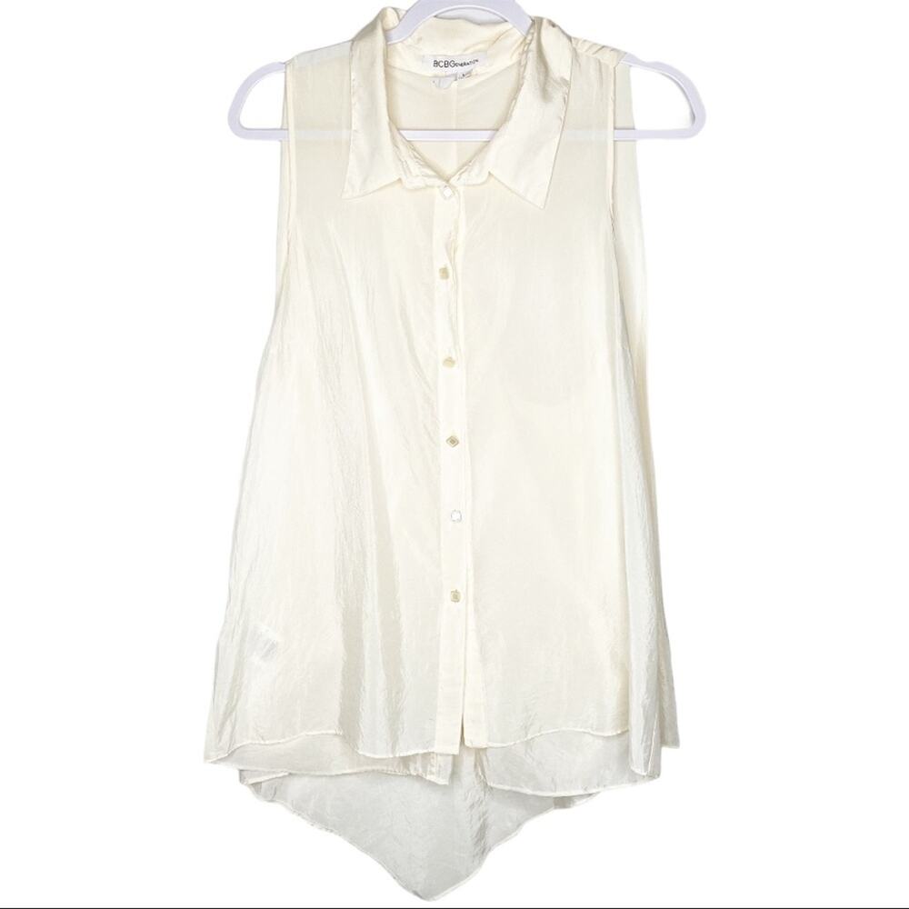 Bcbgeneration Cream Collared Button Down Tank Blo… - image 1